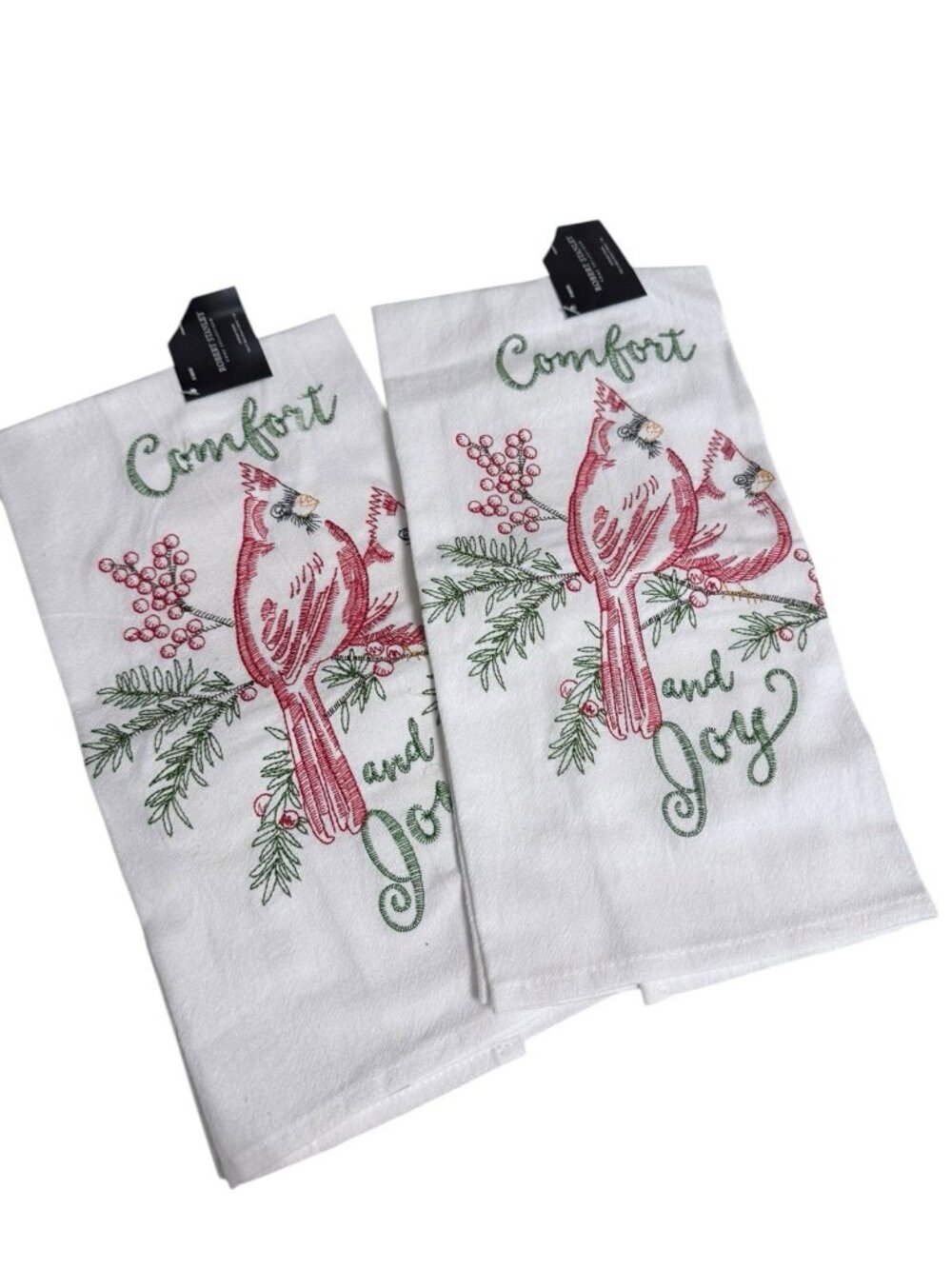NEW Robert Stanley Home Collection Set of 2 Dish Tea Towels Embroidery Cardinals